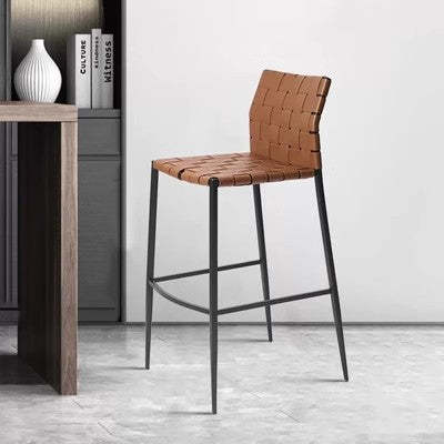 Contemporary Square Leather Metal Bar Stool