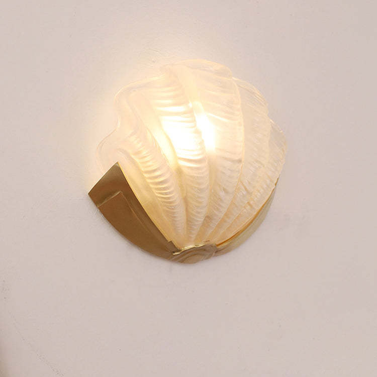 Art Deco Shell Brass Glass Wall Sconce