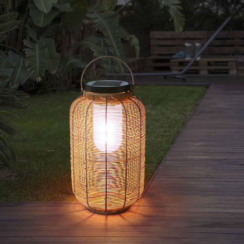 Solar Rattan Round Jar LED Outdoor Landscape Light