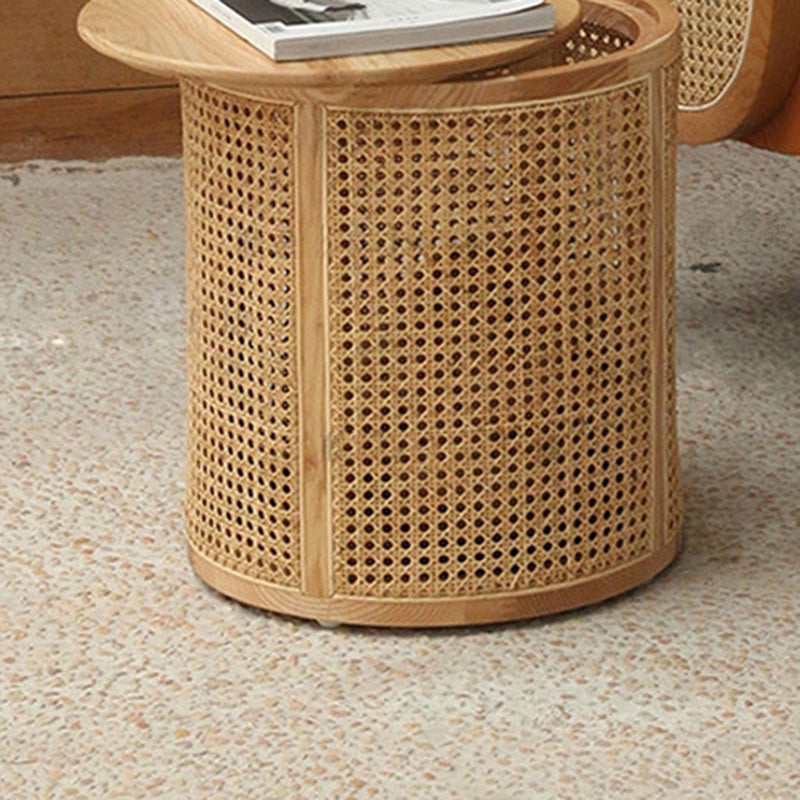 Scandinavian Cylindrical Wood Rattan Coffee Table
