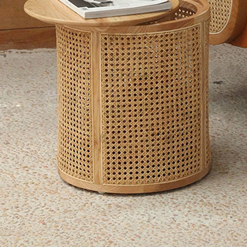 Scandinavian Cylindrical Wood Rattan Coffee Table