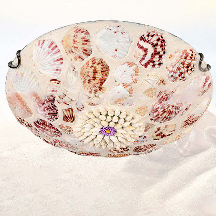 European Mediterranean Shell Round LED Flush Mount Light