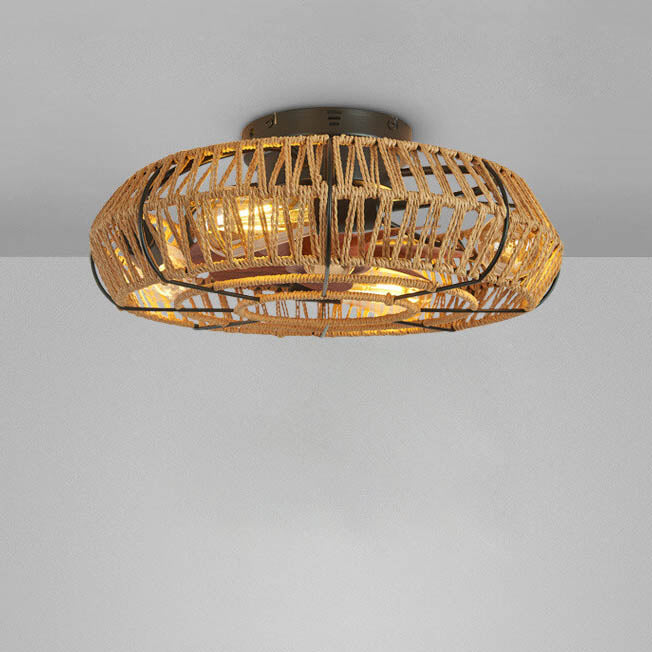 Traditional Rustic Drum Mount Ceiling Fan Light