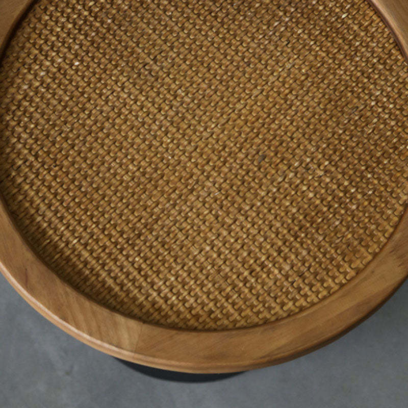Vintage Round Rattan Iron Wood Coffee Table