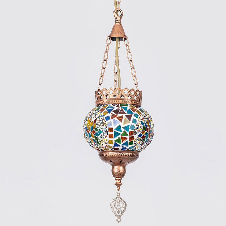 Boho Iron Stained Glass Ball Pendant Light