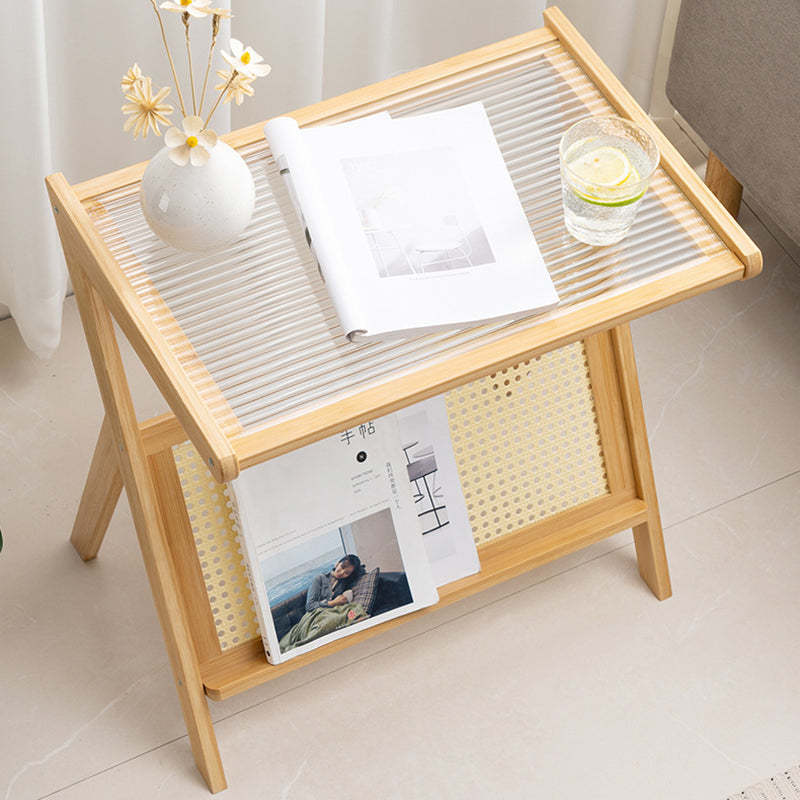 Contemporary Z-Shaped Glass Bamboo End Table