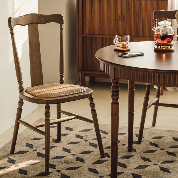 Vintage Scallop Wood Slat-Back Dining Chair