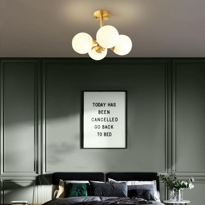 Mid-Century Gold Glass Globe Ball Chandelier