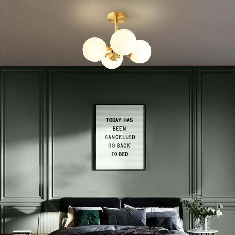 Mid-Century Gold Glass Globe Ball Chandelier