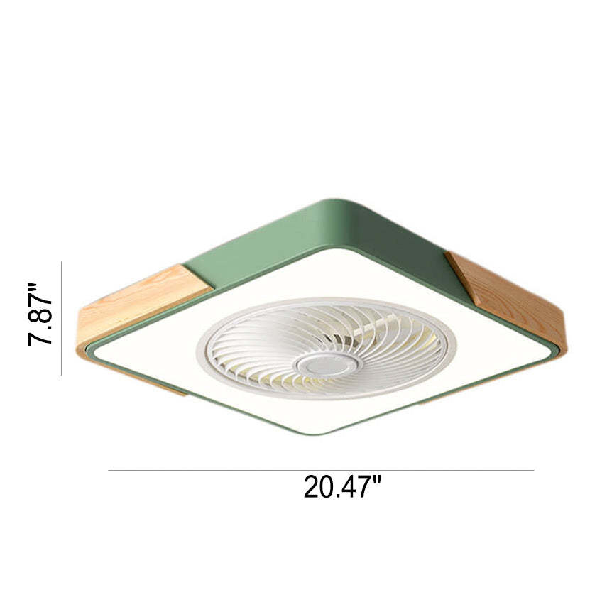 Nordic Macaron Square Wood LED Flush Mount Fan Light