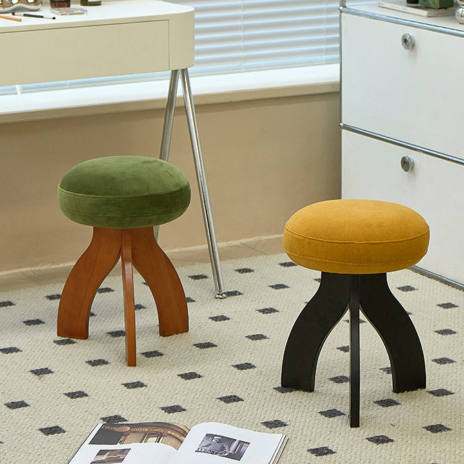 Vintage Triangle Base Wood Fabric Vanity Stool