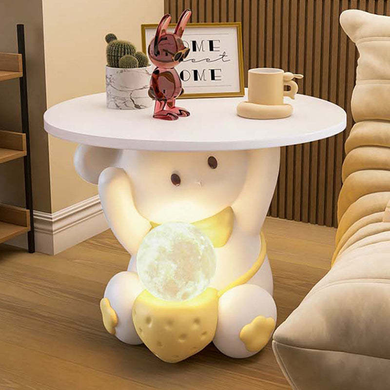 Modern Art Deco Kids Rabbit Resin Wood End Table 1-Drawer — End Table With Small Drawer / Pink