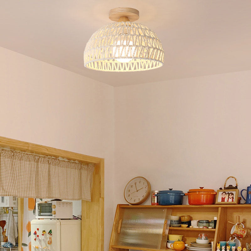 Traditional 1-light solid semi-flush mount light in wood — 220V-240V (UK/AU)