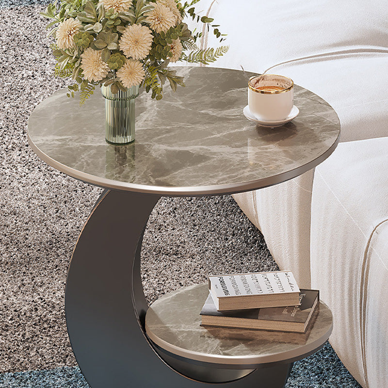Minimalist Round Iron Slate 2-Tier Coffee Table