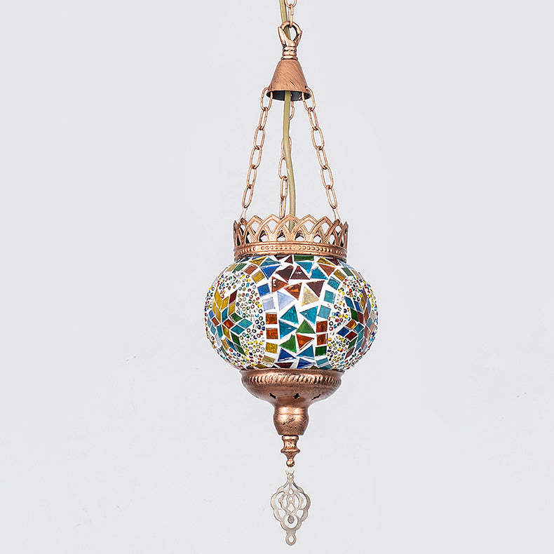 Boho Iron Stained Glass Ball Pendant Light