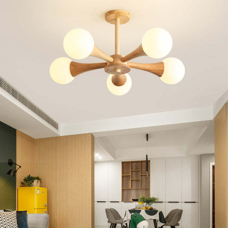 Japanese Log Fork Semi-Flush Ceiling Light