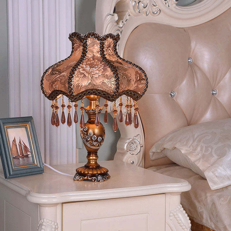 European Luxury  Fabric Lace Resin 1-Light Table Lamp