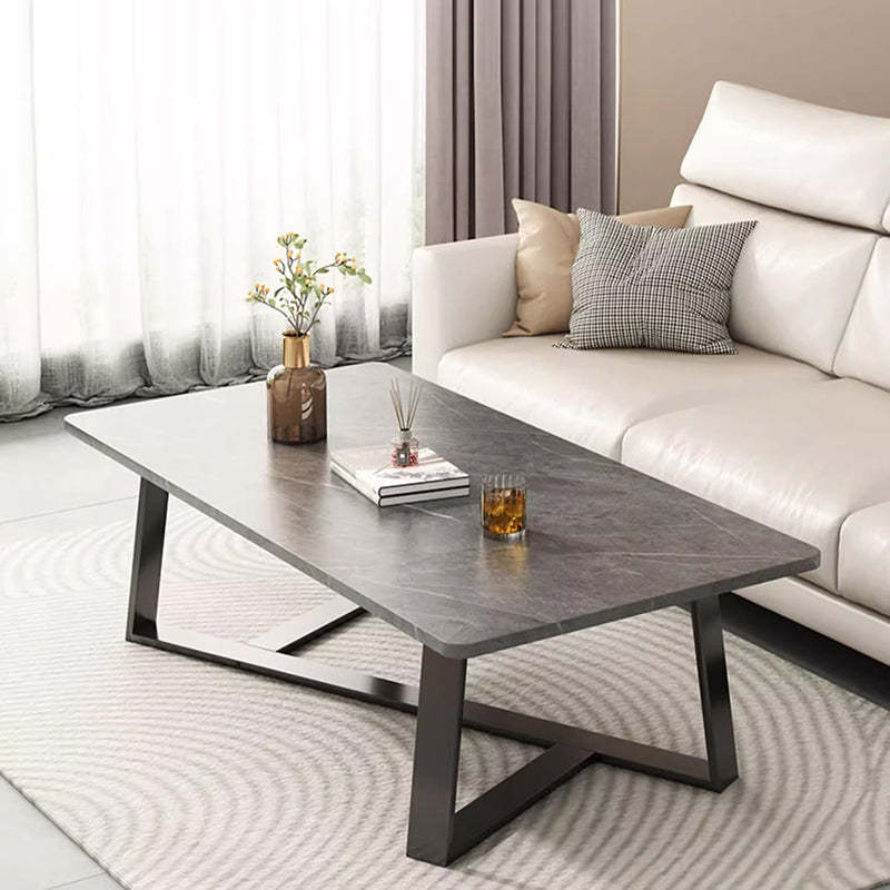 Minimalist Rectangular Rock Slab Steel Coffee Table