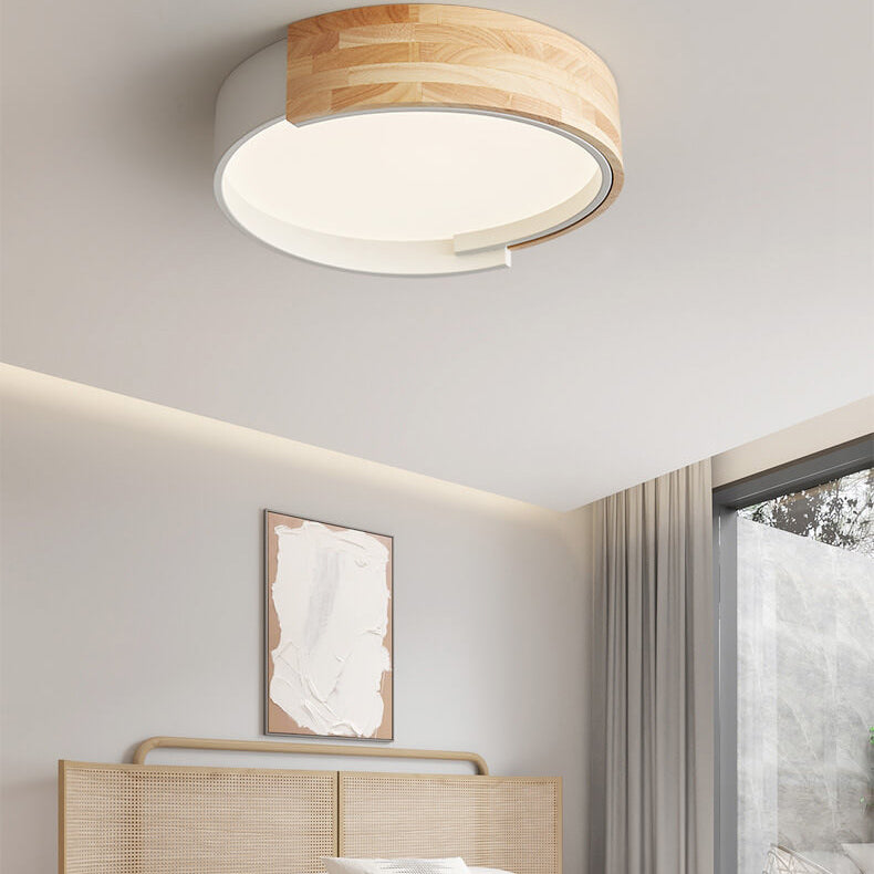 Nordic Half Round Wooden LED Flush Mount Light