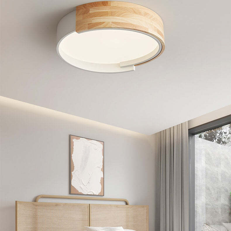 Nordic Half Round Wooden LED Flush Mount Light