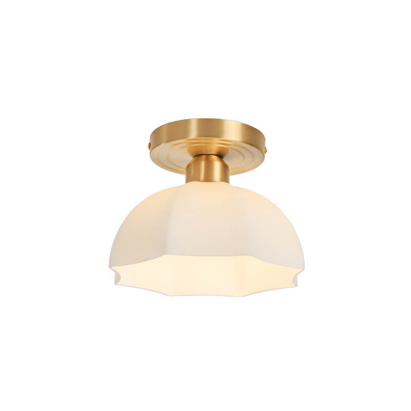 Japanese Vintage Brass Glass Dome Semi-Flush Ceiling Light