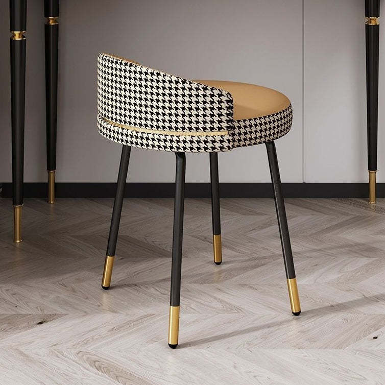 Nordic Houndstooth Leather Fabric Vanity Stool