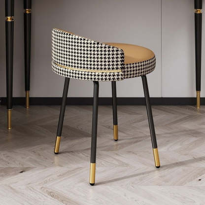 Nordic Houndstooth Leather Fabric Vanity Stool
