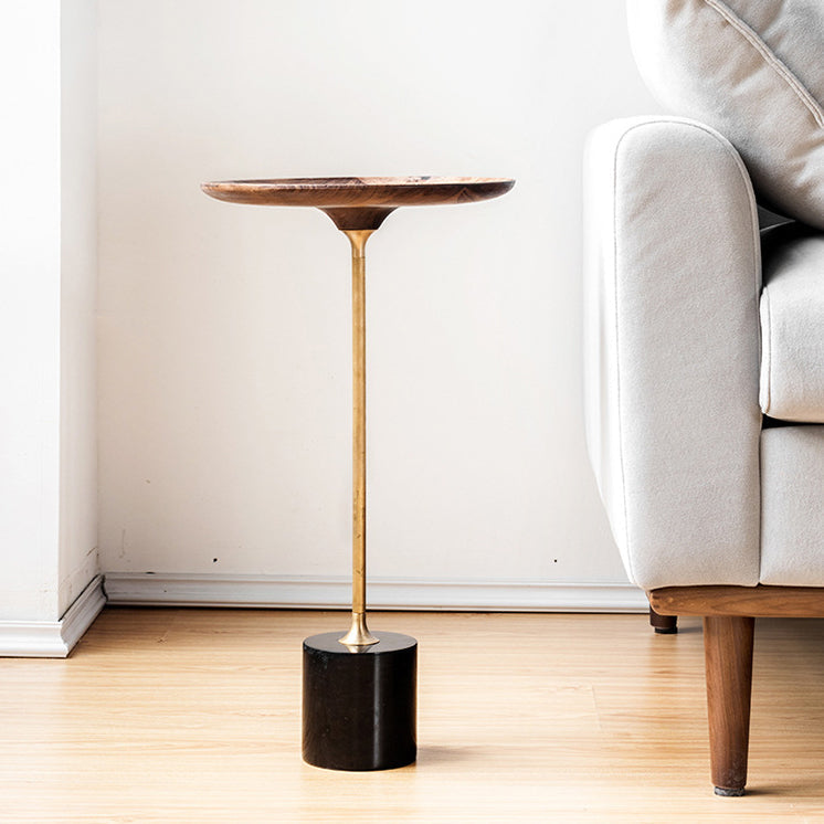 Minimalist Round Wood Metal End Table