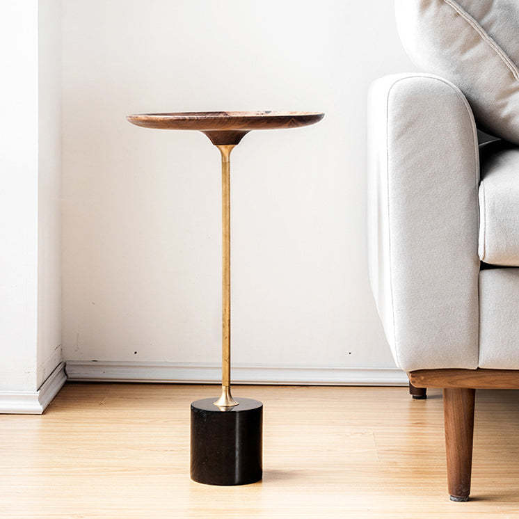Minimalist Round Wood Metal End Table