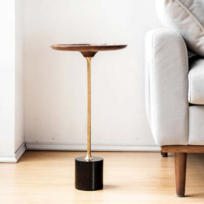 Minimalist Round Wood Metal End Table