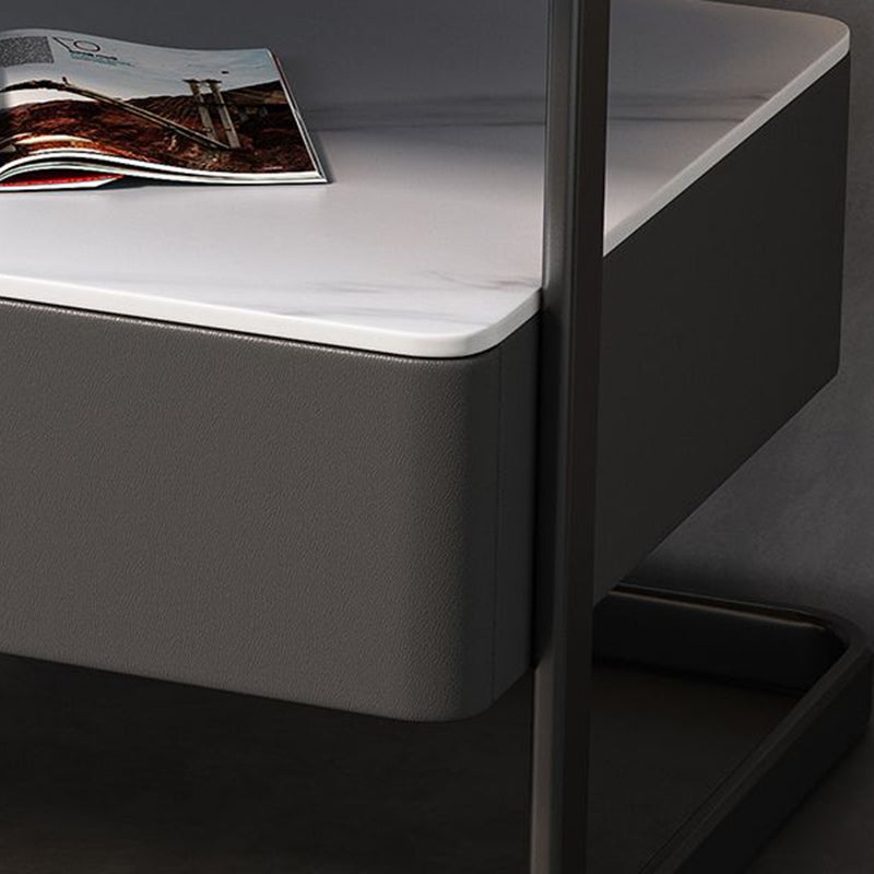 Minimalist Lock Tempered Glass Iron Nightstand — Matcha Color - Drawer With Lock