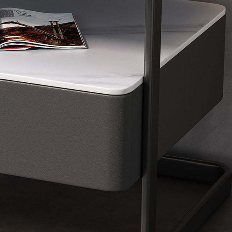 Minimalist Lock Tempered Glass Iron Nightstand — Matcha Color - Drawer With Lock