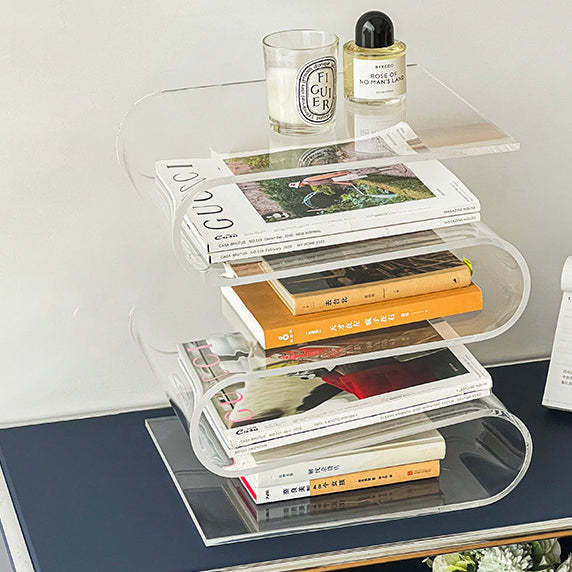 Contemporary S-Shaped Acrylic 4-Tier End Table — Milky White