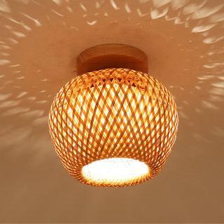 Minimalist Bamboo Weaving Flush Mount Light