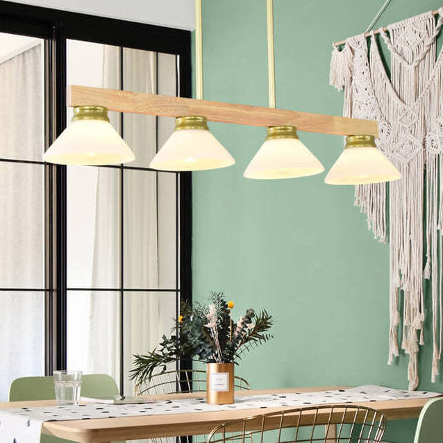 Nordic Solid Wood Cone Glass Island Chandelier