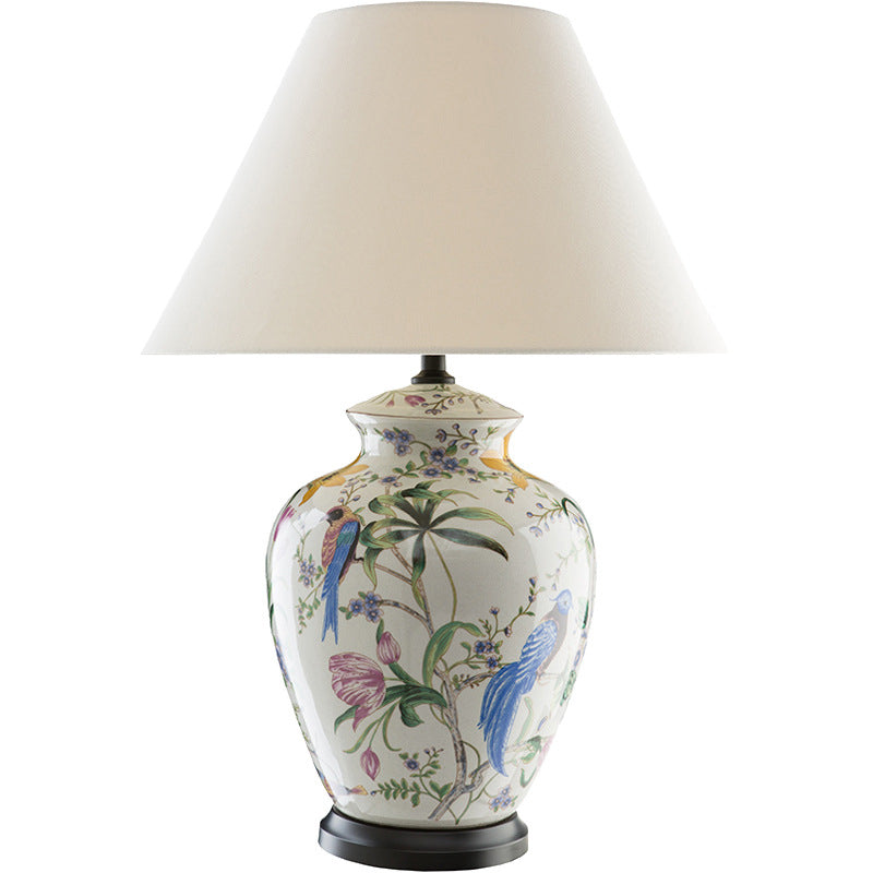 Retro Ceramic Flower Bird Table Lamp — Remote Control / 110V-120V For US/CA