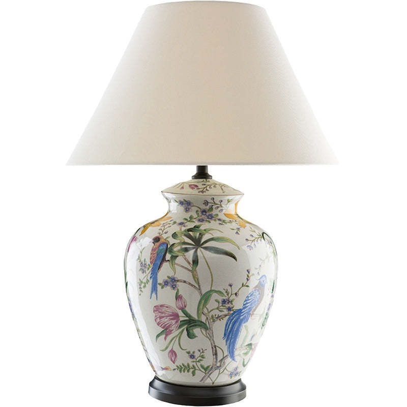 Retro Ceramic Flower Bird Table Lamp — Remote Control / 110V-120V For US/CA