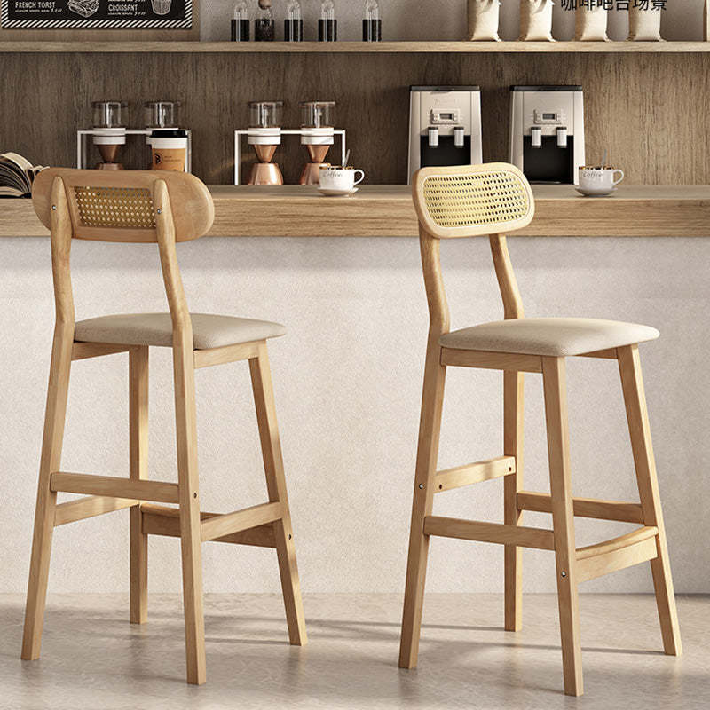 Minimalist PU Leather Open-Back Counter Stool — Rattan Seat