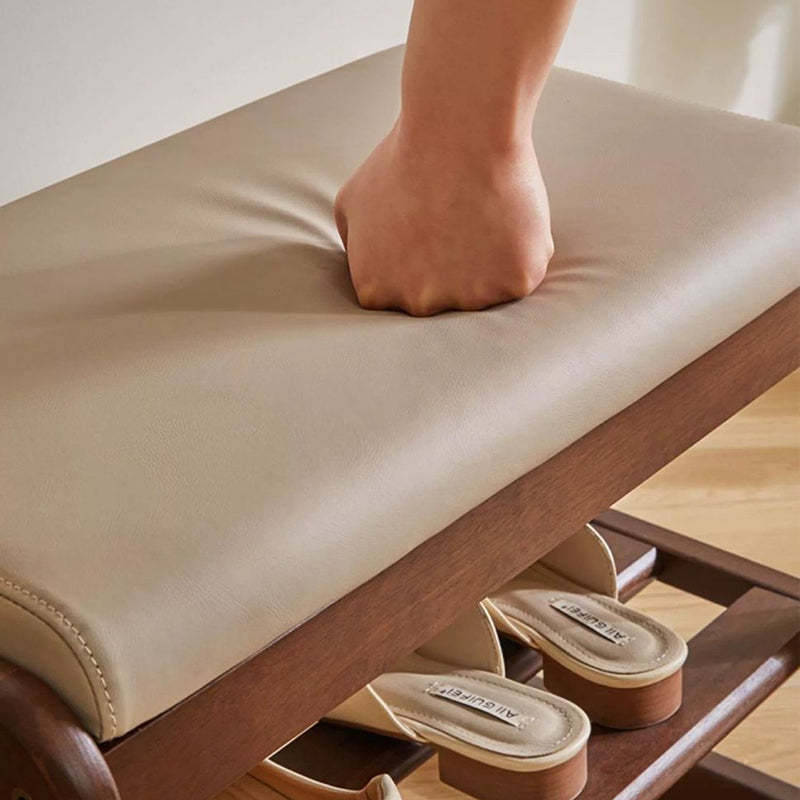 Minimalist Leather Wood 1-Shelf Shoe Storage