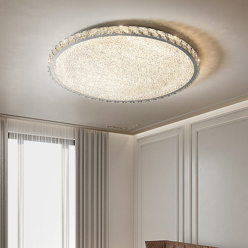 Modern Stainless Steel Crystal Rectangular LED Flush Light — Medium - Round / Infinitely Dimmable / 110V-120V For US/CA