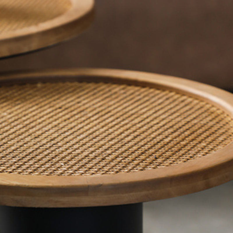 Vintage Round Rattan Iron Wood Coffee Table