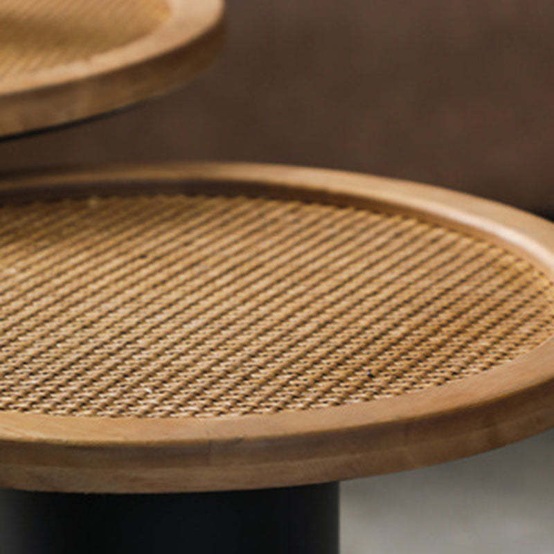 Vintage Round Rattan Iron Wood Coffee Table
