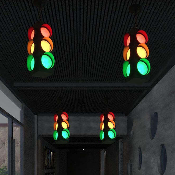 Retro Industrial Traffic Light Iron Glass Pendant