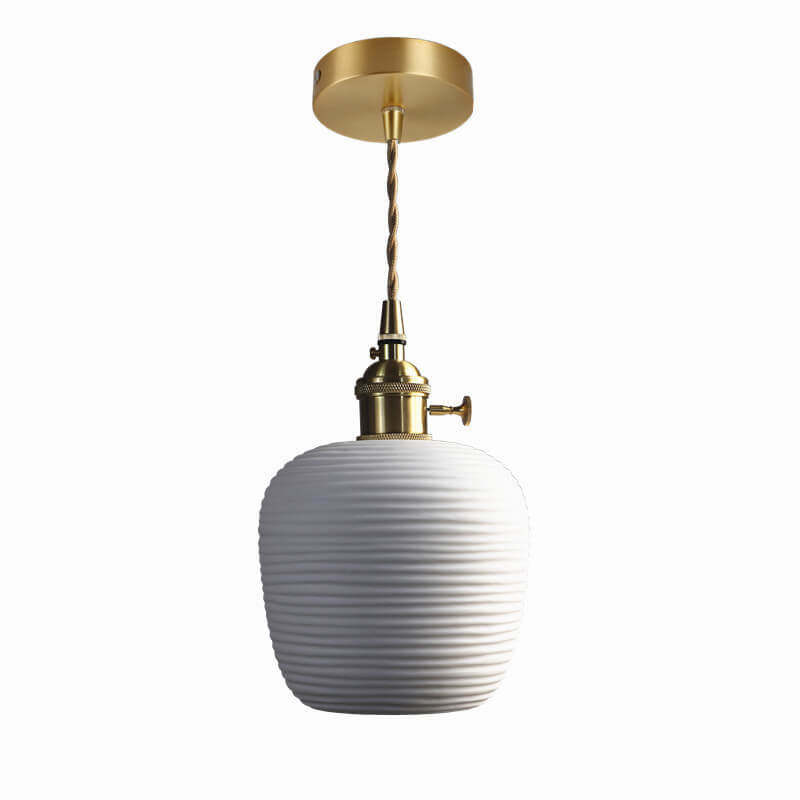 Nordic Japanese Ceramic Brass Oval Pendant Light