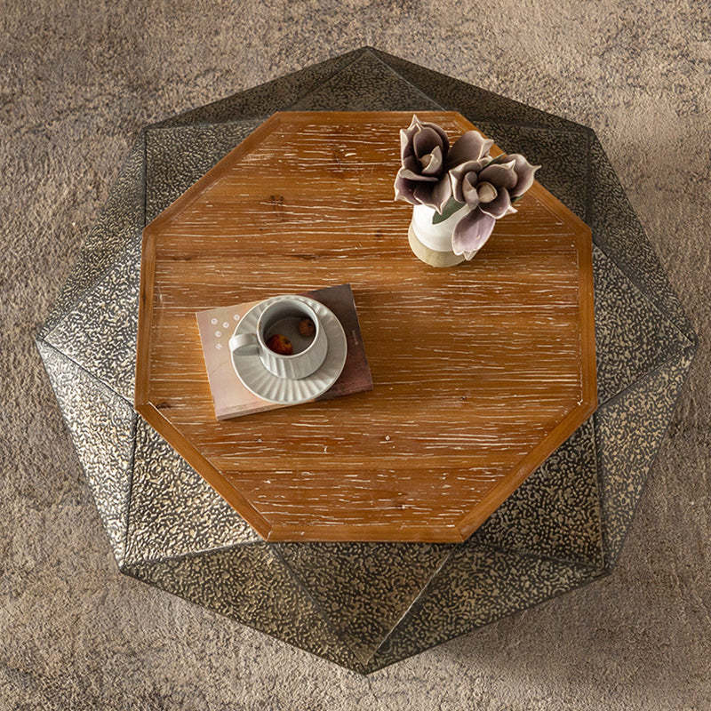 Retro Polygon Iron Pine Coffee Table