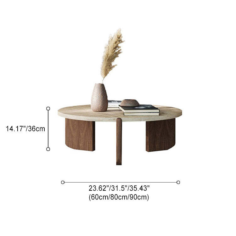 Japanese Marble Wood Coffee Table — Walnut Color