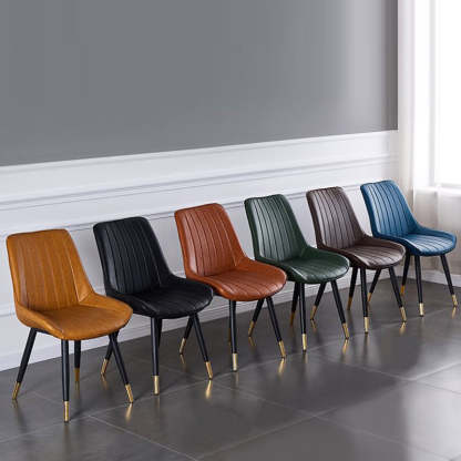 Modern Curved Leather Metal Dining Chair