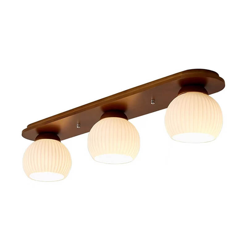 Japanese Vintage Striped Glass Wood Long Plate Flush Light