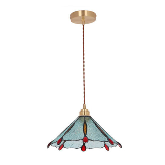 Vintage Tiffany Stained Glass Umbrella Pendant