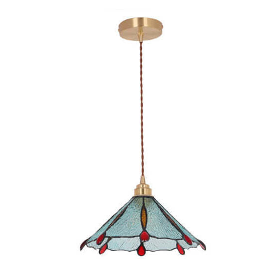 Vintage Tiffany Stained Glass Umbrella Pendant